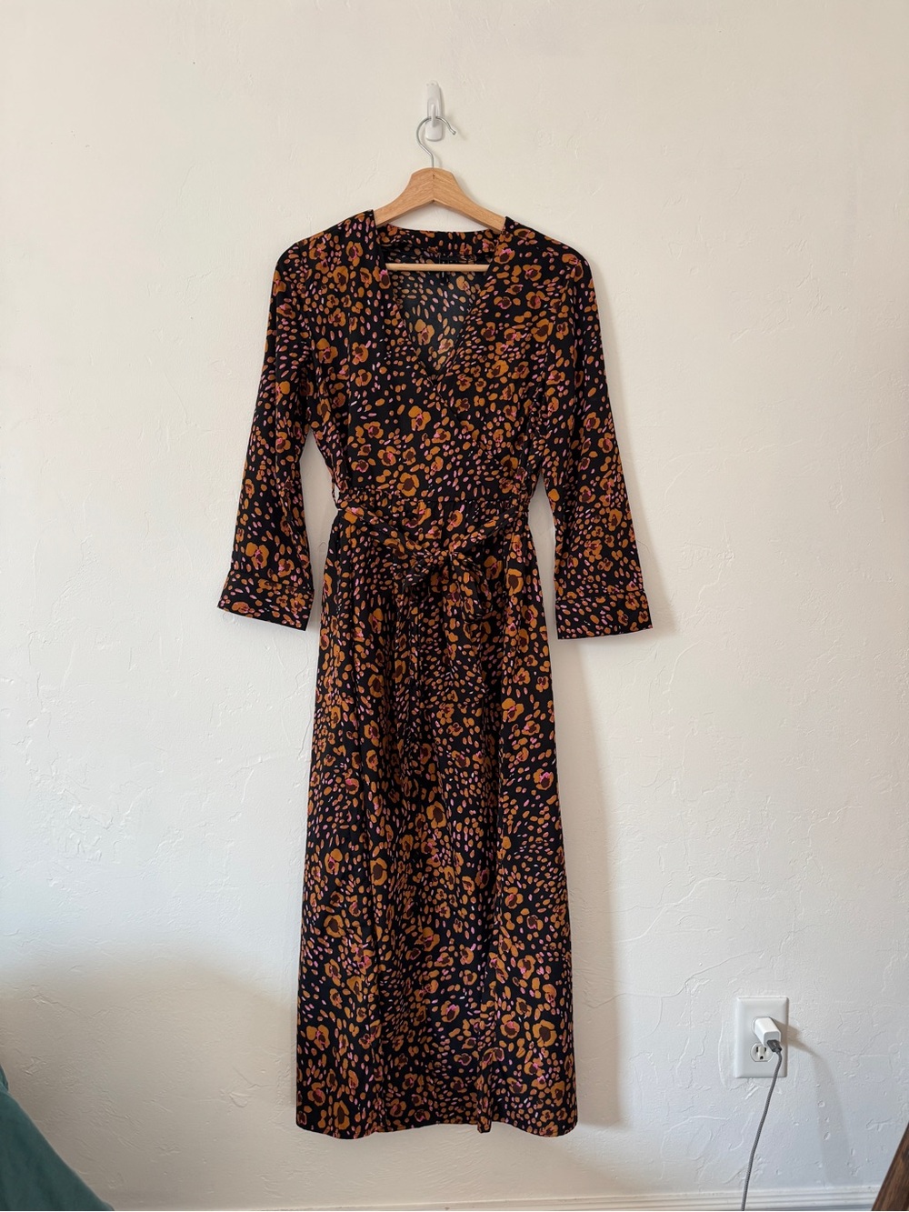 Vero Moda Black Wrap Dress with Orange & Pink Leopard Print